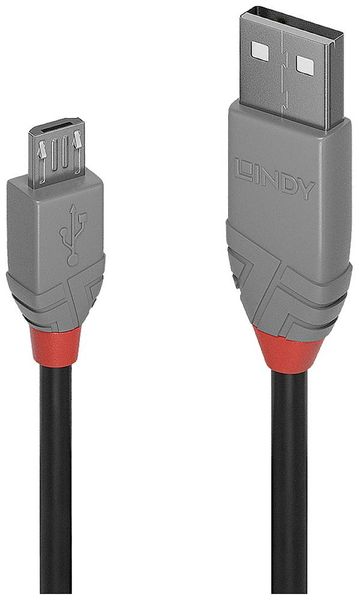 LINDY USB-Kabel USB 2.0 USB-A Stecker, USB-Micro-B Stecker 2.00m Schwarz, Grau 36733