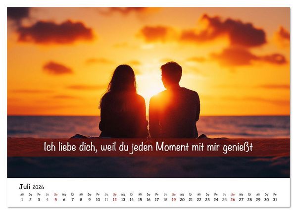 Produktbild: ICH LIEBE DICH - Unsere Liebe in zw&ouml;lf Gr&uuml;nden (Wandkalender 2026 DIN A3 quer), CALVENDO Monatskalender