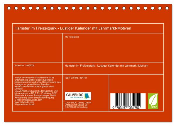 Produktbild: Hamster im Freizeitpark - Lustiger Kalender mit Jahrmarkt-Motiven (Tischkalender 2026 DIN A5 quer), CALVENDO Monatskalender