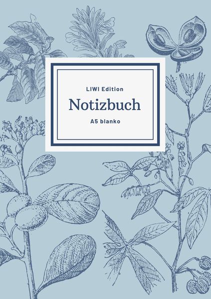 Produktbild: Notizbuch sch&ouml;n gestaltet mit Leseband - A5 Hardcover blanko - 100 Seiten 90g/m&sup2; - floral hellblau