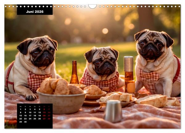 Produktbild: Mopszauber - S&uuml;&szlig;e M&ouml;pse begleiten durchs Jahr (Wandkalender 2026 DIN A3 quer), CALVENDO Monatskalender