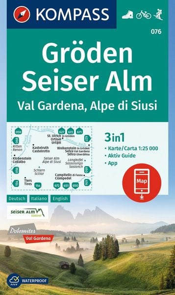 Produktbild: KOMPASS Wanderkarte 076 Gr&ouml;den, Seiser Alm / Val Gardena, Alpe di Siusi 1:25.000