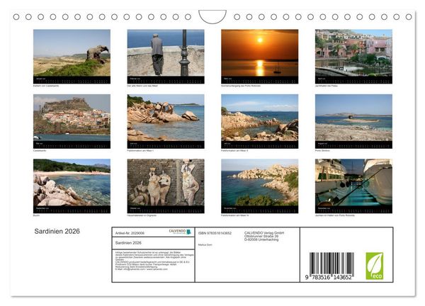Produktbild: Sardinien 2026 (Wandkalender 2026 DIN A4 quer), CALVENDO Monatskalender