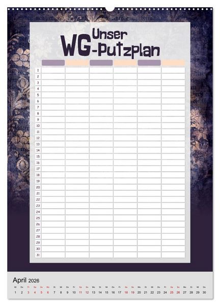 Produktbild: Gothic WG-Putzplan & Kalender 2026 (Wandkalender 2026 DIN A2 hoch), CALVENDO Monatskalender