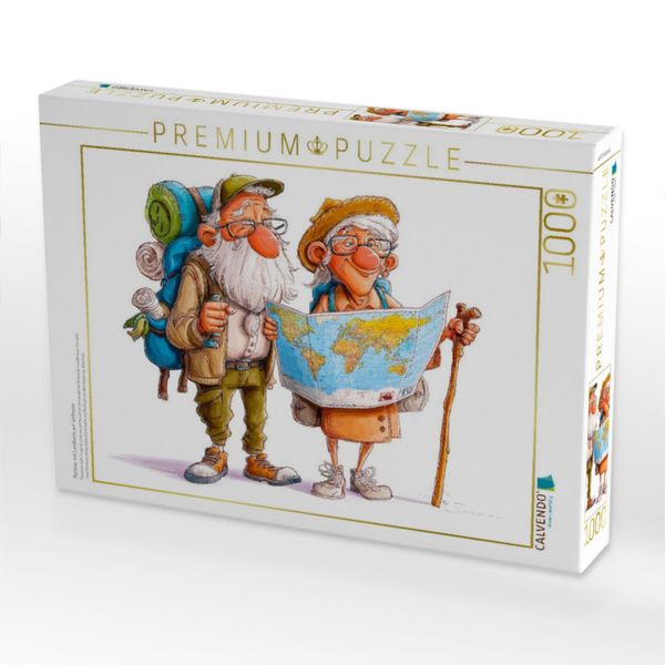 Produktbild: CALVENDO Puzzle Rentner mit Landkarte auf Weltreise | 1000 Teile Lege-Gr&ouml;&szlig;e 64x48cm Foto-Puzzle f&uuml;r gl&uuml;ckliche Stunden