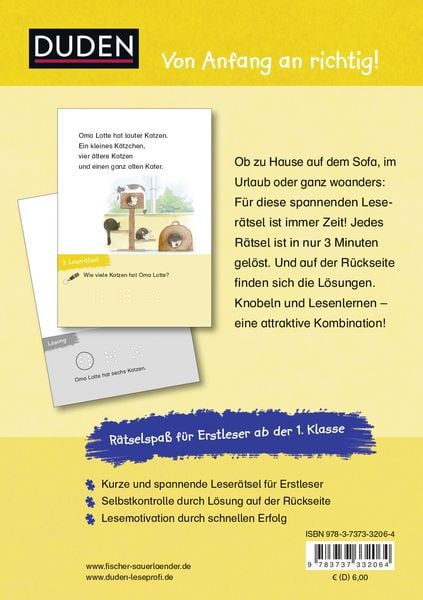 Produktbild: Duden Leseprofi – 3-Minuten-Leserätsel für Erstleser: Einfach tierisch