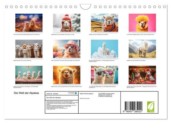 Produktbild: Die Welt der Alpakas (Wandkalender 2026 DIN A4 quer), CALVENDO Monatskalender