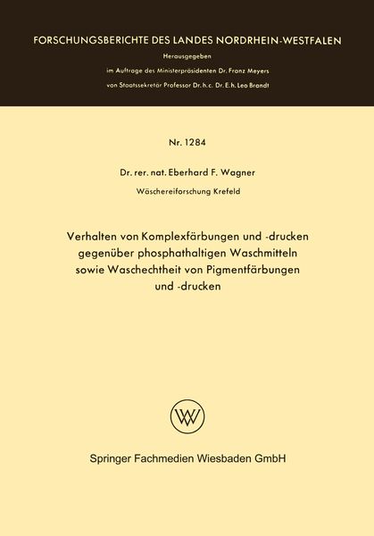 Produktbild: Verhalten von Komplexf&auml;rbungen und -drucken gegen&uuml;ber phosphathaltigen Waschmitteln sowie Waschechtheit von Pigmentf&auml;rbungen und -drucken