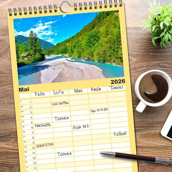 Produktbild: Familienplaner 2026 - Bayern - Idylle zwischen Allg&auml;u und Bayerischen Alpen mit 5 Spalten (Wandkalender, 21 x 45 cm) CALVENDO