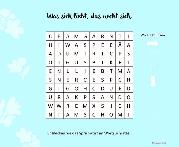 Produktbild: Wortsuchr&auml;tsel f&uuml;r Senioren mit vertrauten Sprichw&ouml;rtern. Spiele-Spa&szlig;, Besch&auml;ftigung und Ged&auml;chtnistraining f&uuml;r Senioren. Auch mit Demenz. Gro&szlig;druck.