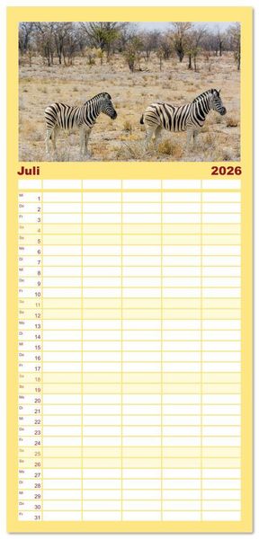 Produktbild: Familienplaner 2026 - Zebras in Afrika mit 5 Spalten (Wandkalender, 21 x 45 cm) CALVENDO