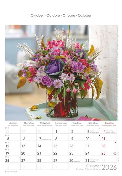 Blumen 2026 - Bildkalender 23,7x34 cm - Kalender mit Platz für Notizen - mit vielen Zusatzinformationen - Wandkalender - Blumenkalender