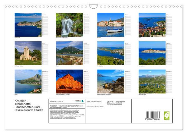 Produktbild: Kroatien - Traumhafte Landschaften und faszinierende St&auml;dte (Wandkalender 2026 DIN A3 quer), CALVENDO Monatskalender