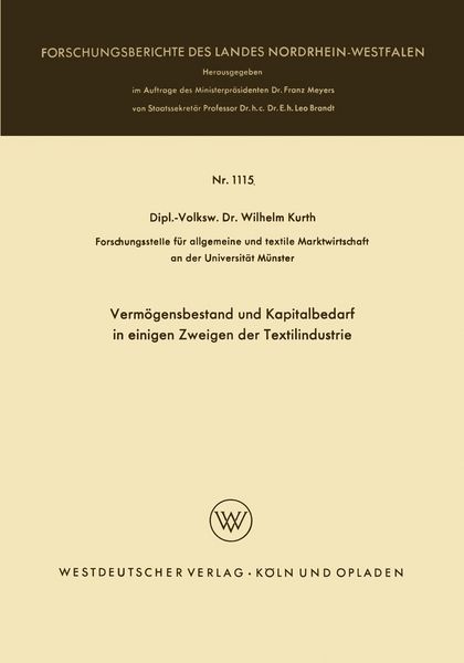 Produktbild: Verm&ouml;gensbestand und Kapitalbedarf in einigen Zweigen der Textilindustrie