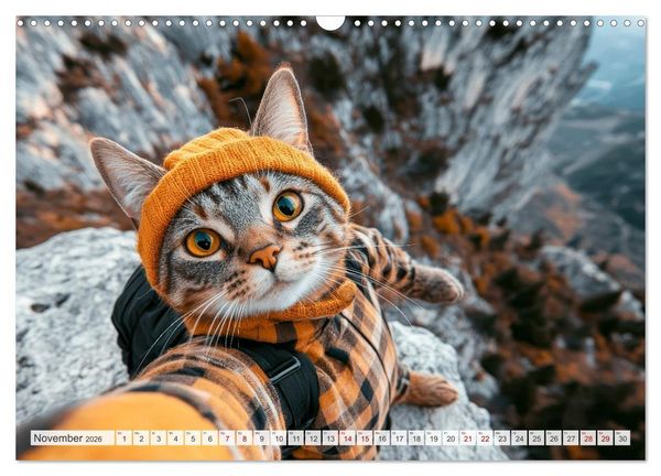 Produktbild: KATZEN-SELFIES Tierische Reiselust (Wandkalender 2026 DIN A3 quer), CALVENDO Monatskalender
