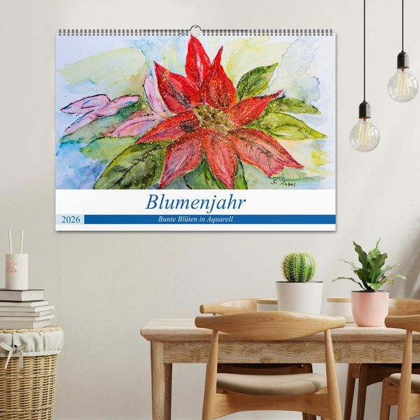 Produktbild: Blumenjahr - Bunte Bl&uuml;ten in Aquarell (Wandkalender 2026 DIN A2 quer), CALVENDO Monatskalender