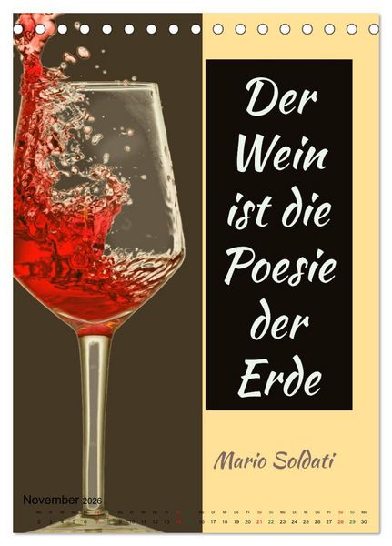 Produktbild: WEIN Weisheiten und Sprichworte (Tischkalender 2026 DIN A5 hoch), CALVENDO Monatskalender