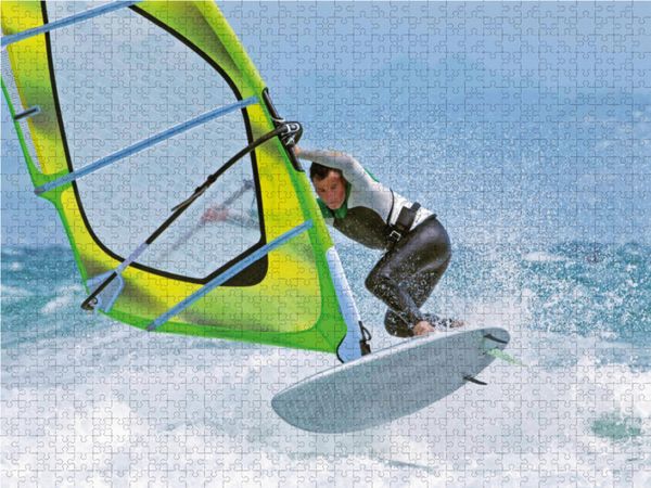 Produktbild: CALVENDO Puzzle Die Magie von Wind und Wellen erleben - ein Windsurfer mitten in der Gischt. | 1000 Teile Lege-Gr&ouml;&szlig;e 64x48cm Foto-Puzzle f&uuml;r gl&uuml;cklich