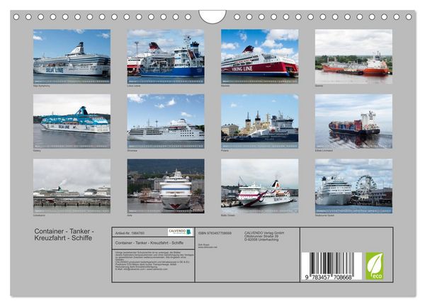 Produktbild: Container - Tanker - Kreuzfahrt - Schiffe (Wandkalender 2026 DIN A4 quer), CALVENDO Monatskalender