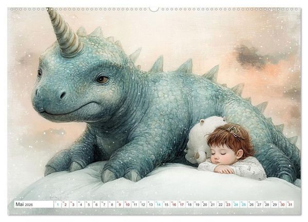 Produktbild: Dinozauber &ndash; Wenn Urzeitbewohner zu Freunden werden (hochwertiger Premium Wandkalender 2026 DIN A2 quer), Kunstdruck in Hochglanz