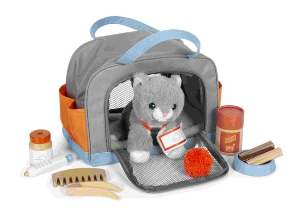 Small Foot 12601 - Katze mit Tasche und Pflege-Set