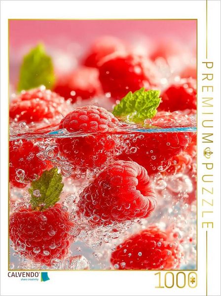 Produktbild: CALVENDO Puzzle Frische Himbeeren mit Eisw&uuml;rfeln | 1000 Teile Lege-Gr&ouml;&szlig;e 64x48cm Foto-Puzzle f&uuml;r gl&uuml;ckliche Stunden