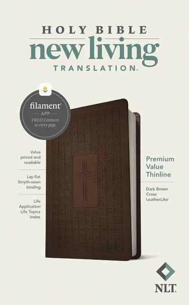 Produktbild: NLT Premium Value Thinline Bible, Filament Enabled (Leatherlike, Dark Brown Cross)