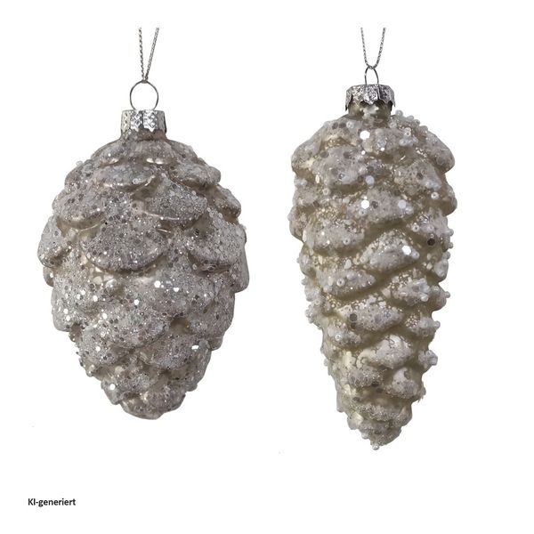 Produktbild: HTI-Living HTI-Living Weihnachtsbaumbehang 2er Set Zapfen Wei&szlig; Glitzer