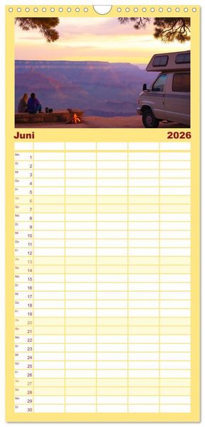 Produktbild: Familienplaner 2026 - Abenteuer Wildcamping - Mit dem Camper um die Welt mit 5 Spalten (Wandkalender, 21 x 45 cm) CALVENDO