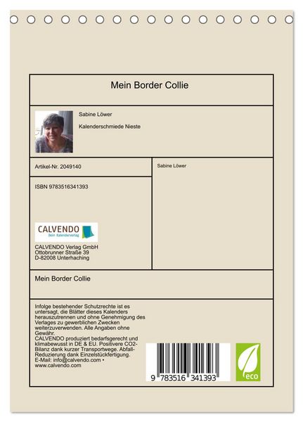 Produktbild: Mein Border Collie (Tischkalender 2026 DIN A5 hoch), CALVENDO Monatskalender