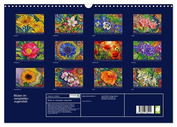 Produktbild: Bl&uuml;ten im verspielten Jugendstil (Wandkalender 2027 DIN A3 quer), CALVENDO Monatskalender
