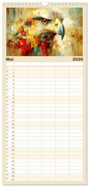 Produktbild: Familienplaner 2026 - Majest&auml;ten der L&uuml;fte. Raubv&ouml;gel zwischen Himmel und Kunst mit 5 Spalten (Wandkalender, 21 x 45 cm) CALVENDO