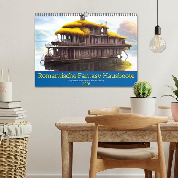 Produktbild: Romantische Fantasy Hausboote Magische Stimmungen in der D&auml;mmerung (Wandkalender 2026 DIN A3 quer), CALVENDO Monatskalender