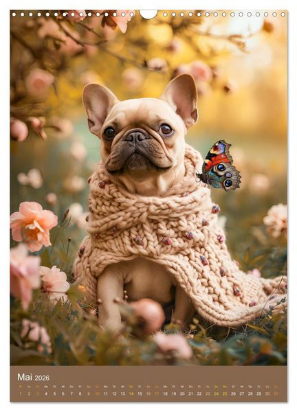 Produktbild: Frenchie Couture - Franz&ouml;sische Bulldoggen in Strick-Chic (Wandkalender 2026 DIN A3 hoch), CALVENDO Monatskalender