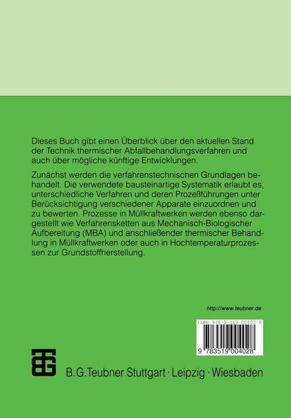 Produktbild: Abfallbehandlung in thermischen Verfahren