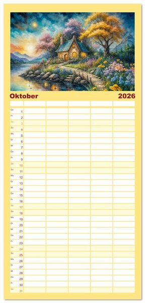 Produktbild: Familienplaner 2026 - Zauberhafte Feenh&auml;user - Wunderwelt der magischen Orte voller Fantasie mit 5 Spalten (Wandkalender, 21 x 45 cm) CALVENDO