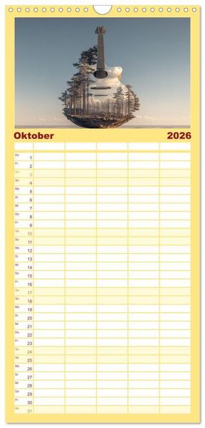 Produktbild: Familienplaner 2026 - Saitenzauber &ndash; Gitarren im Bilderklang mit 5 Spalten (Wandkalender, 21 x 45 cm) CALVENDO