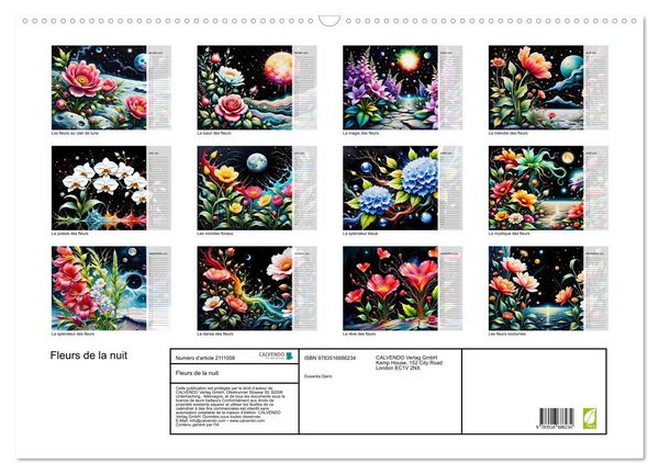 Produktbild: Fleurs de la nuit (Calendrier mural 2026 DIN A2 vertical), CALVENDO calendrier mensuel