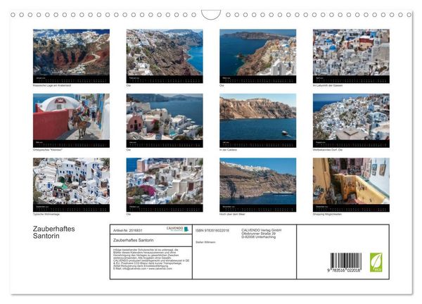 Produktbild: Zauberhaftes Santorin (Wandkalender 2026 DIN A3 quer), CALVENDO Monatskalender