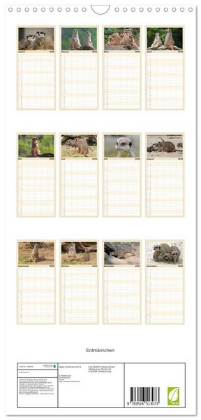Produktbild: Familienplaner 2026 - Erdm&auml;nnchen mit 5 Spalten (Wandkalender, 21 x 45 cm) CALVENDO