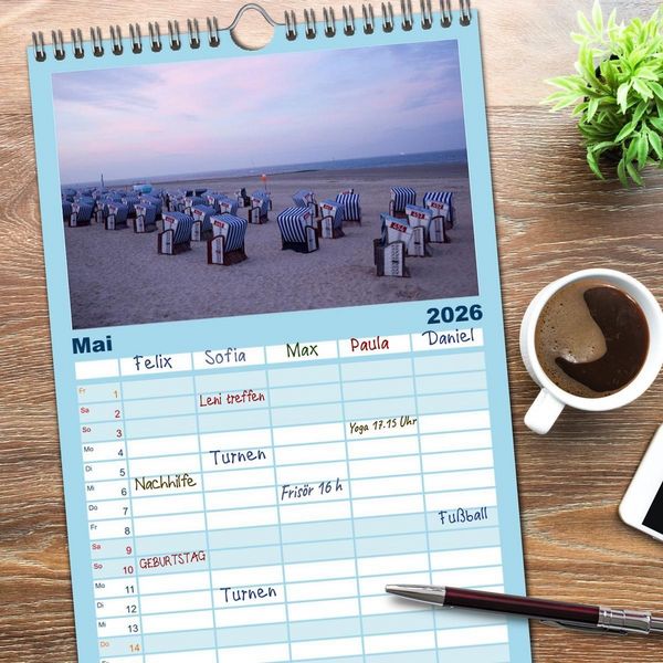 Produktbild: Familienplaner 2026 - Ostfriesische Inseln - Borkum, Norderney, Juist, Baltrum, Langeoog, Spiekeroog, Wangerooge mit 5 Spalten (Wandkalender, 21 x 45 cm) CALVENDO