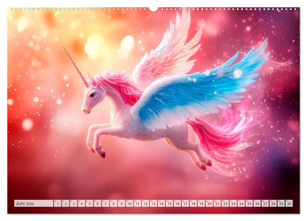 Produktbild: EINHORNZAUBER Traumhafte Glitzerwelt (hochwertiger Premium Wandkalender 2026 DIN A2 quer), Kunstdruck in Hochglanz