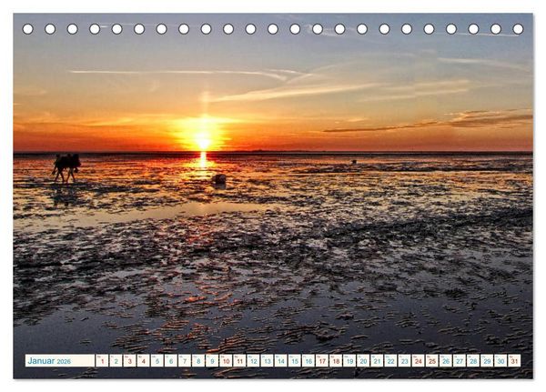 Produktbild: Sonnenunterg&auml;nge, an der Nordseek&uuml;ste vor Cuxhaven (Tischkalender 2026 DIN A5 quer), CALVENDO Monatskalender