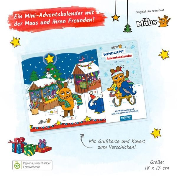 Produktbild: TR&Ouml;TSCH - Windlicht Adventskalender "Die Maus" | Weihnachtskalender mit 24 leuchtenden Motiven