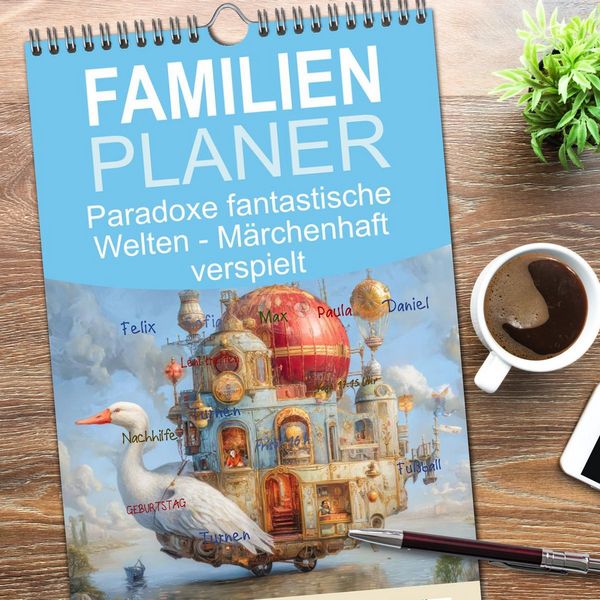 Produktbild: Familienplaner 2026 - Paradoxe fantastische Welten - M&auml;rchenhaft verspielt mit 5 Spalten (Wandkalender, 21 x 45 cm) CALVENDO