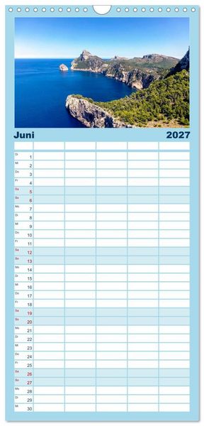 Produktbild: Familienplaner 2027 - MALLORCA, Meine Balearische Insel mit 5 Spalten (Wandkalender, 21 x 45 cm) CALVENDO