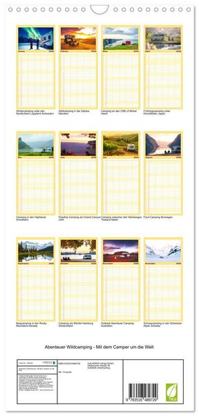 Produktbild: Familienplaner 2026 - Abenteuer Wildcamping - Mit dem Camper um die Welt mit 5 Spalten (Wandkalender, 21 x 45 cm) CALVENDO