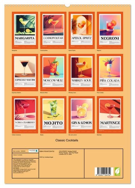 Produktbild: Classic Cocktails (High Quality Premium Wall Calendar 2026 DIN A2 portrait),CALVENDO 12 Month Wall Calendar