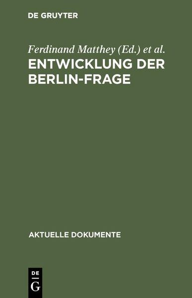 Produktbild: Entwicklung der Berlin-Frage