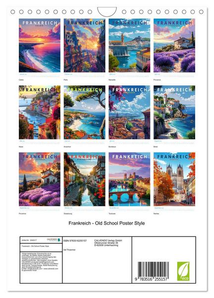 Produktbild: Frankreich - Old School Poster Style (Wandkalender 2026 DIN A4 hoch), CALVENDO Monatskalender